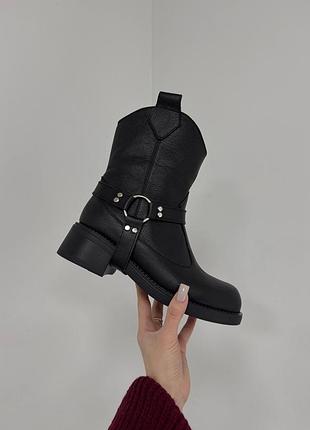 Зимние женские ботинки натуральная кожа черные