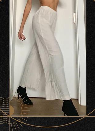 Бежева висока посадка прямі штани гумка льон брюки світлі натуральні широкі класика oldmoney dutti