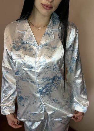 Шовкова піжама з візерунком, домашній шовковий костюм