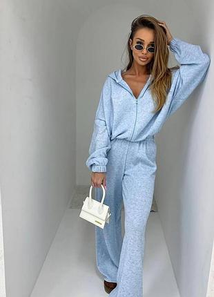 Теплый женский костюм из двустороннего ангоры голубой качественный ангоровый люкс