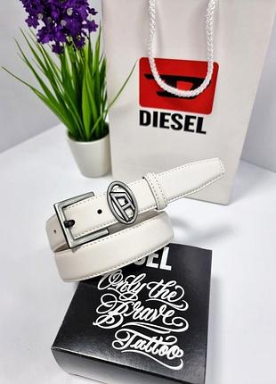 Ремень женский 3см кожаный китай белый серая + коробка, пояс натуральная кожа, ремень прошит из натуральной кожи пояс стиль дизель diesel