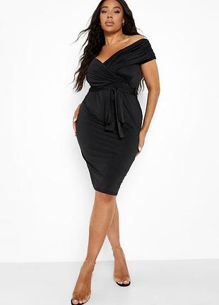 ⚫ платье boohoo (новое) - женское, вечернее, с открытыми плечами | черный | меди | размер xl (uk 20 / 50)