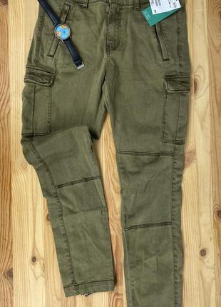 Штаны джинсы укороченные хаки с карманами8 фото