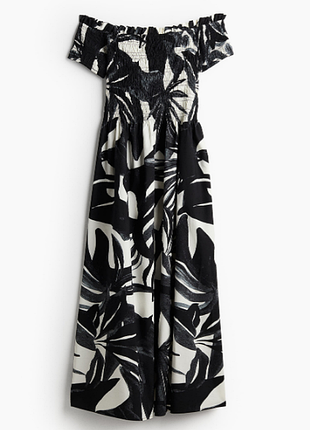 Платье h&m раз xl длинное платье из тканого материала с открытыми плечами, присборенным лифом и короткими рукавами. узкая оборка по верху, сборка на т