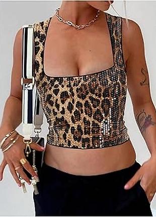 Топ принт леопард пайетки