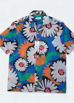 Многоцветная рубашка с коротким рукавом и принтом, с кубинским воротником