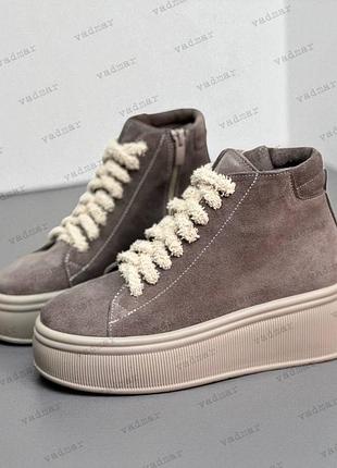 36-41 рр деми/зима ботинки-хайтопы натуральная кожа/замша на платформе черный, бежевый, белый, капучино