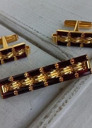 Набір запонки затискач/шпилька чехословаччина гранатове скло