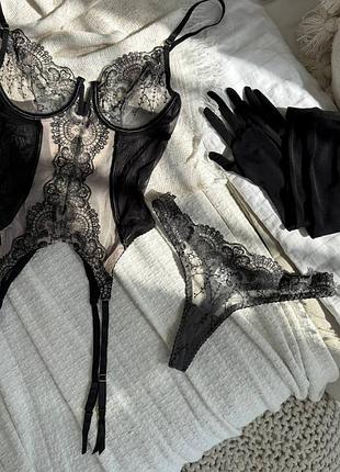 Роскошный комплект нижнего белья корсетное белье комплект с перчатками