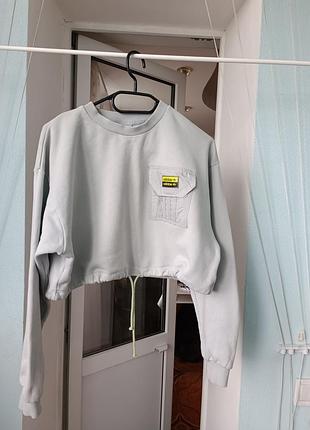 Укороченный хлопковый свитшот серого цвета adidas xs-m