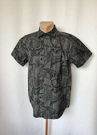 Okay черная серая готичная тенниска рубашка готик с бархатным орнаментом сорочка короткий рукав