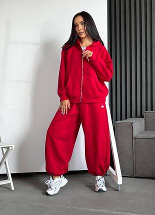 Костюм жіночий теплий,худі з капюшоном на змійці штани оверсайз затягуються резинкою знизу в розмірах 42-44 та 46-50