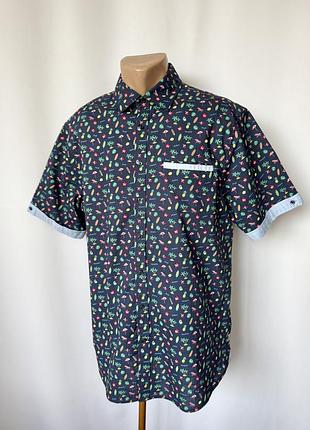 Christian berg гавайская рубашка тенниска сорочка принт пляж пальмы листья серфинг гавайка летняя синяя