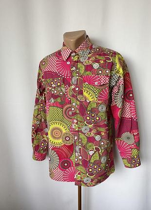 Joe browns розовая рубашка этно бохо сорочка длинный рукав яркий принт мандала хиппи 70е
