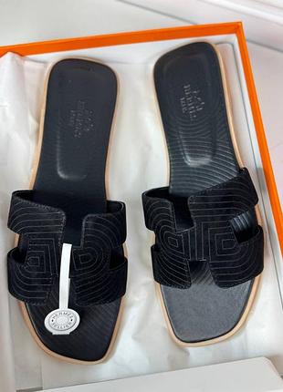 Шльопанці жіночі шкіряні замшеві чорні люкс