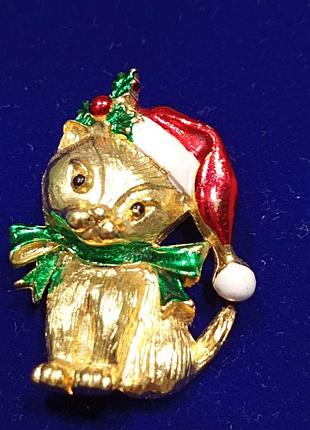 Новорічне кошеня маркована різдвяна  фірмова брошка
