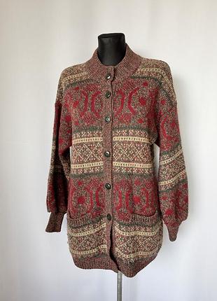 Винтаж m&s кофта кардиган в восточном стиле удлиненная теплая ретро 80е 90е этно бохо вязанная