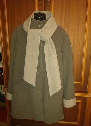 Пальто женское britich home stores шерсть+нейлон, серое, отделка светло- серого цвета р. 16