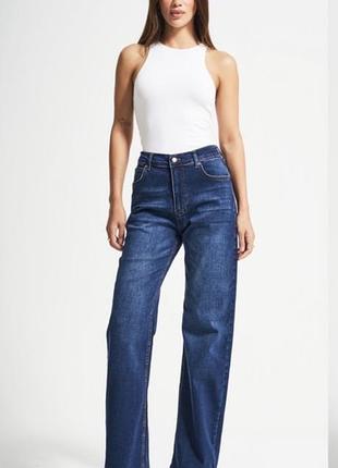 Женские синие стрейчевые джинсы прямого кроя большого размера
