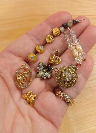 Лот набор серьги, кулон подвеска, винтаж, цена за все,мушля, бабочка, бык,олкет