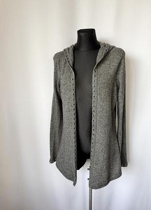 Princess goes hollywood серый удлиненный кардиган с капюшоном шерсть кашемир в стиле гранж с люверсами
