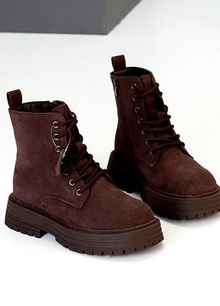 Зимові коричневі шоколадні замш берці черевики ботінки 35.5-39