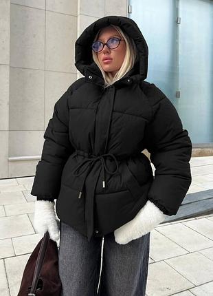 Хіт! тепла жіноча куртка пуффер з еко шкіри є 4 кольори + подарунок