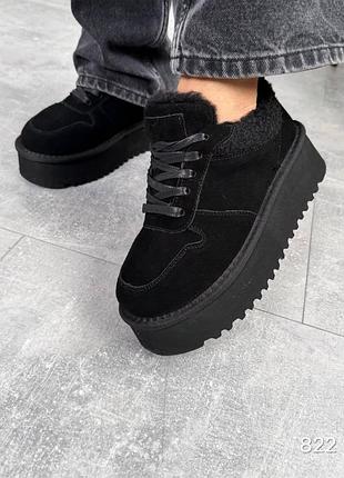 Жіночі замшеві чорні сноубутси натуральна замша натуральне хутро