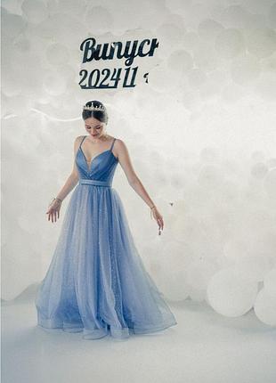 Випускна сукня в кольорі «мокрий джинс» , розмір s-m