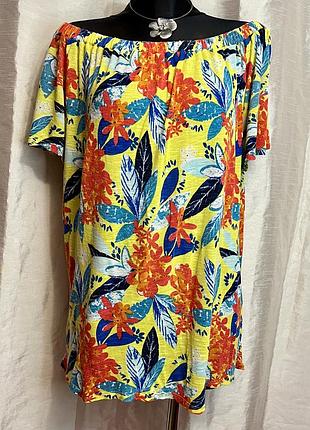 Яркий топ с открытыми плечами на резинке vintage большого размера