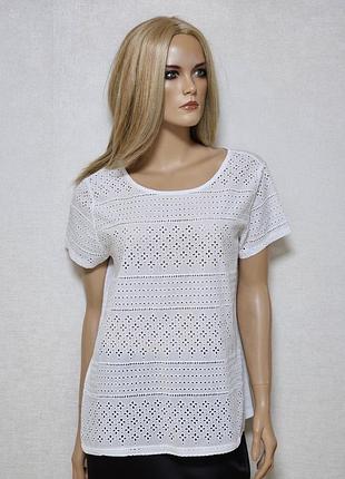 Белая хлопковая футболка с прошвой, кружевом, debenhams, 16uk