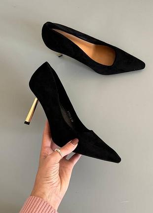 Чорні базові туфлі на каблуку туфлі лодочки на шпильці чорні туфлі човники класичні туфлі на підборах замшеві туфлі на каблуку чорні туфельки