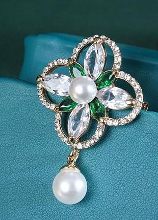Брошка мальтійський хрест із підвіскою перлини, геральдика, орден