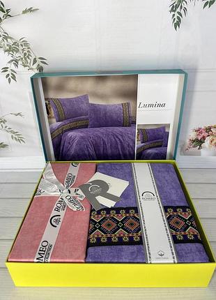 Євро розмір. 100% бавовна. однотонна постіль з орнаментом. фіолетовий, рожевий колір.