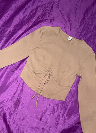 Жіночий лонгслів з імітацією корсета з довгим рукавом рубчик xs-s