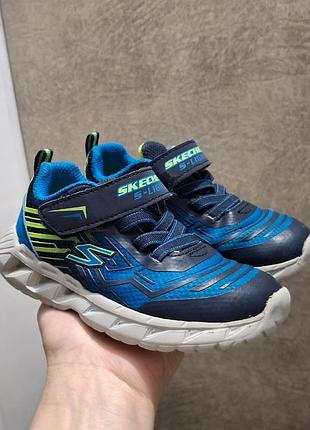 Кроссовки детские skechers s-lights размер 26 17см синие с мигающими лампочками