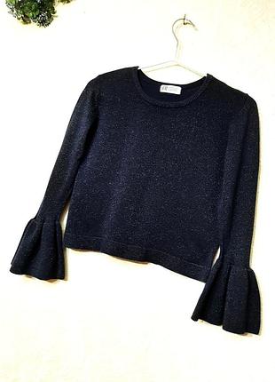 Кофта синяя на девочку 10-14роков тепла деми/зима вязаная средняя длина, рукава с воланами свитер джемпер синий бренд h&amp;m