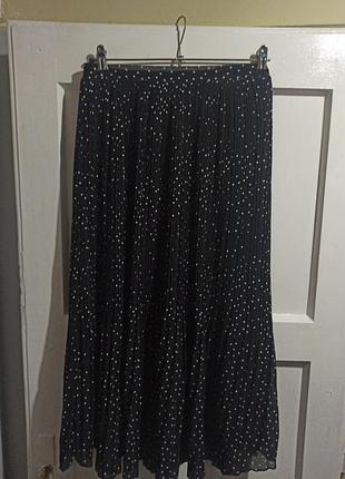 Женская шифоновая юбка, плиссе, черная в белый горошек