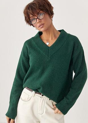 В'язаний однотонний пуловер вільного фасону