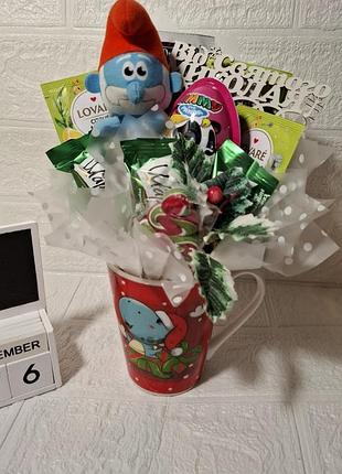 Сладкая чашка сладостей с игрушкой смурфик подарок ребенку день мыколая