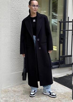 Пальто прямого крою оверсайз широкі плечі під пояс довге шерстяне  коричневе батал плюс сайз під zara mango massimo люкс