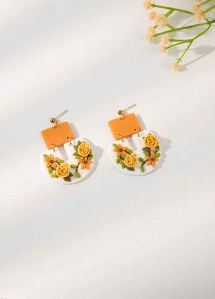 Авторские серьги из полимерной глины цветочные мотивы