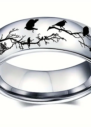 Кольцо из нержавеющей стали с декоративным узором птицы и ветки красивое оформление