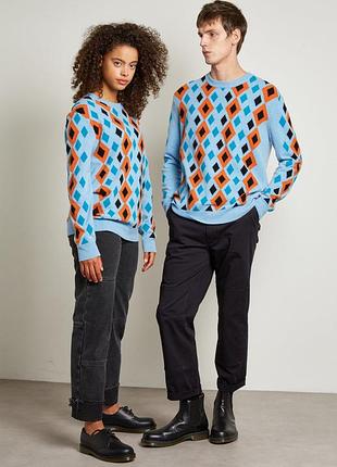 Pringle премиальный шотландский бренд стильный шерстяной голубой свитер в ромби