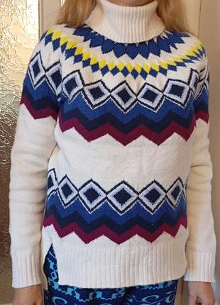 Яскравий теплий светр з орнаментом для лижних прогулянок m&s collection
