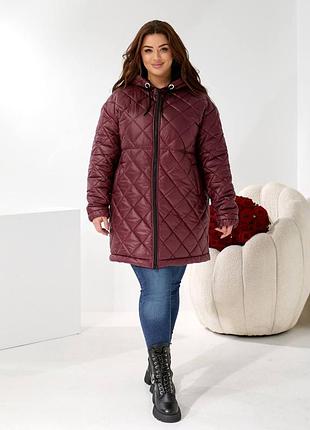 Зимняя удлиненная куртка на молнии с капюшоном