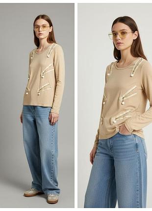 Лонгслів із декоративними блискавками футболка з рукавом lugy fashion