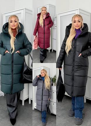 Теплое зимнее пальто стеганое, куртка длинная
