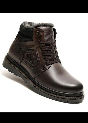 Зимние мужские ботинки натуральная кожа коричневые 801
