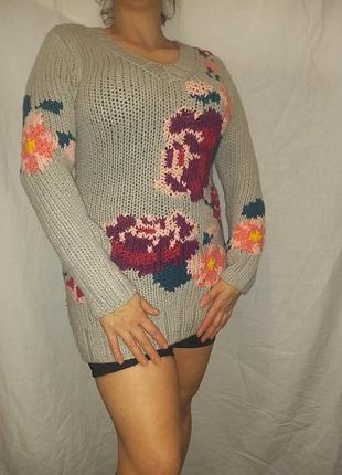 Светр світер подовжений в квітковий принт